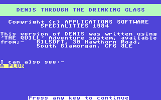 Denis Through the Drinking Glass (Commodore 64) screenshot: Title