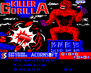 Killer Gorilla (Electron) screenshot: Loading screen from the Play it again Sam re-release from Superior software