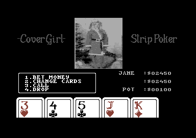 Cover Girl Strip Poker (Commodore 64) screenshot: List of available actions