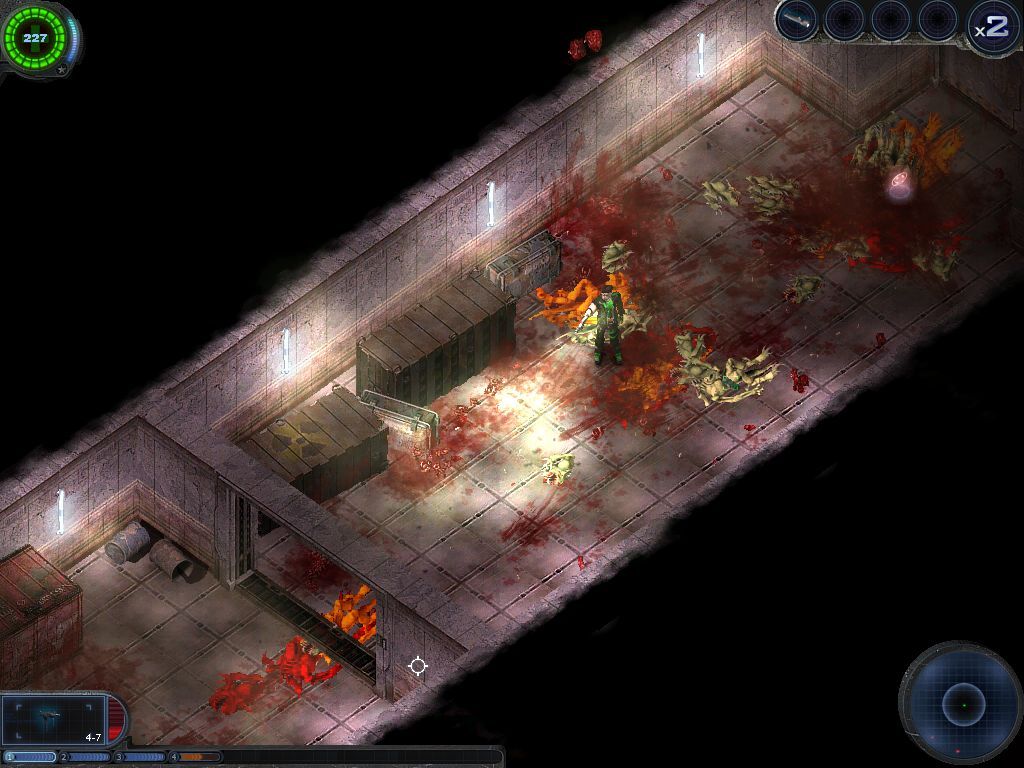 Alien Shooter: Revisited (Windows) screenshot: Removed some blimps, added some blood.
