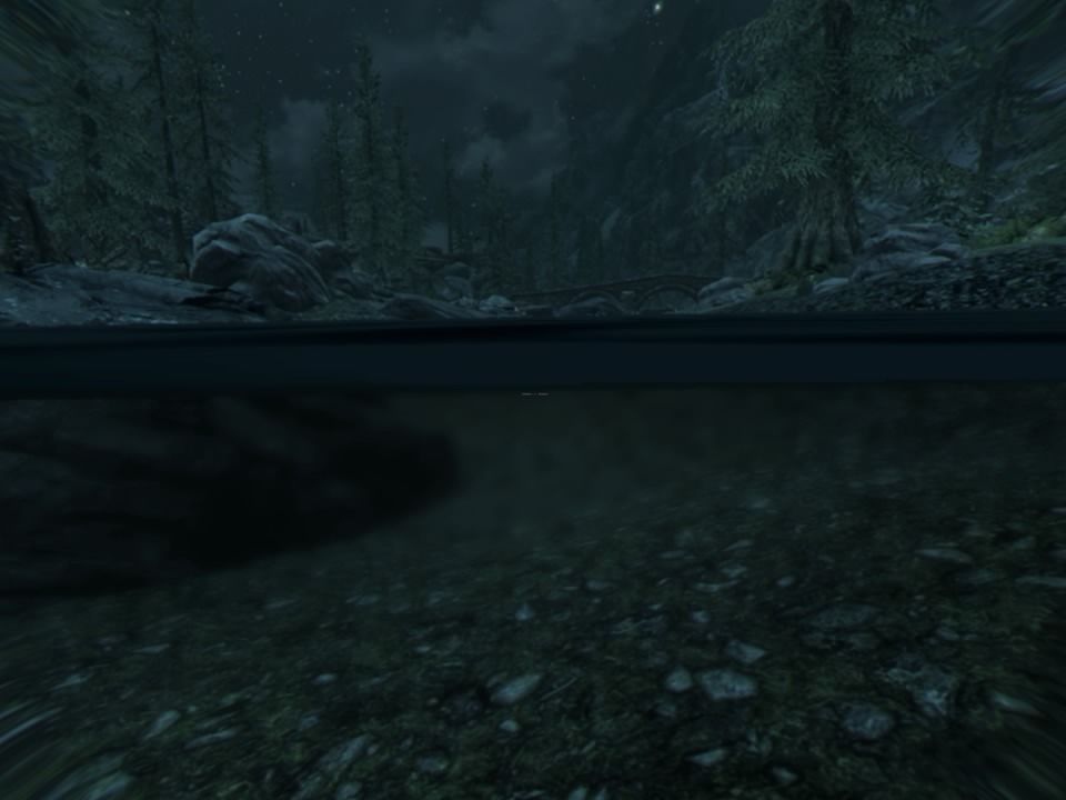 The Elder Scrolls V: Skyrim VR (PlayStation 4) screenshot: Skyrim VR - In VR it's easy to stay on the water line seeing both above and under the water