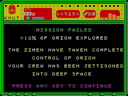 The Fifth Quadrant (ZX Spectrum) screenshot: Mission Failed