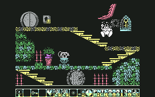 Olli & Lissa 3: The Candlelight Adventure (Commodore 64) screenshot: Loosing a life gives Olli a headache.