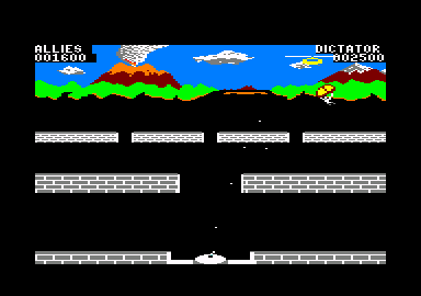 Beach-Head II: The Dictator Strikes Back (Amstrad CPC) screenshot: Dropping a soldier from the copter.
