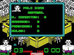 Poli Díaz (ZX Spectrum) screenshot: The boxers stats are shown