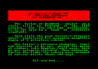 Sultan's Maze (Amstrad CPC) screenshot: Instructions (I)