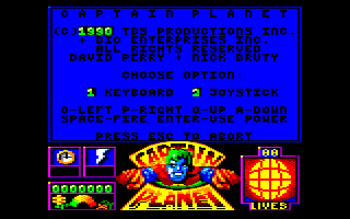 Captain Planet and the Planeteers (Amstrad CPC) screenshot: You can play using the keyboard or a joystick.