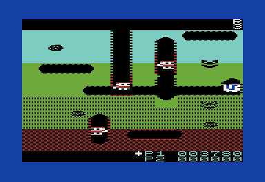 Dig Dug (VIC-20) screenshot: Some ghosts have me trapped at the side of the screen