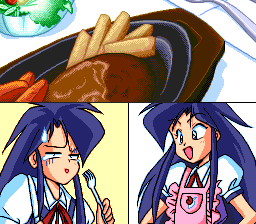 Moonlight Lady (TurboGrafx CD) screenshot: Reiko is proud of her cooking abilities :)