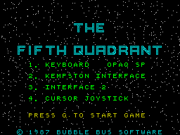 The Fifth Quadrant (ZX Spectrum) screenshot: Main menu