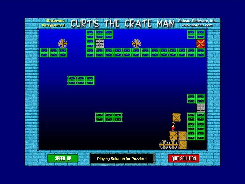 Crate Man (Windows) screenshot: All puzzles have an animated solution, here the game is solving puzzle one by itself