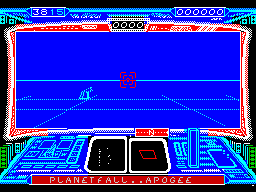 Starglider II (ZX Spectrum) screenshot: Start of game. Icarus, that's the name of the ship, is flying over a planet surface