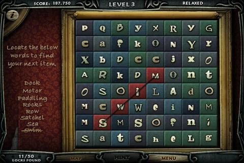 Escape Rosecliff Island (iPhone) screenshot: Level 3 - mini word puzzle