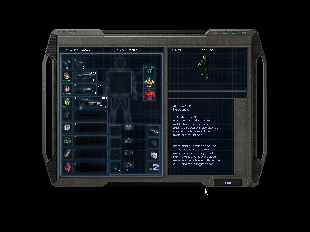 Alien Shooter: Revisited (Windows) screenshot: The shop menu.