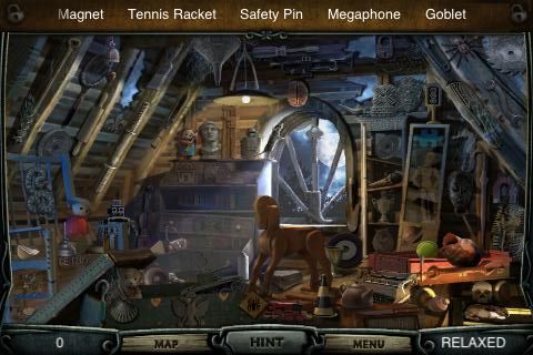 Escape Rosecliff Island (iPhone) screenshot: Attic - objects