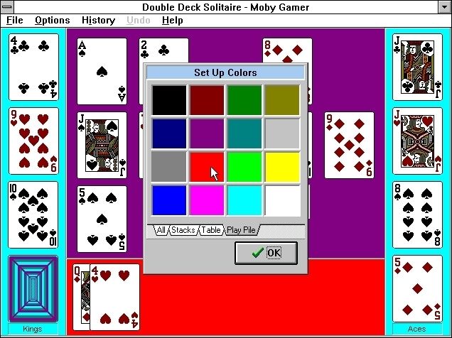 Double Deck Solitaire (Windows 3.x) screenshot: The player is able to make some really nasty colour changes