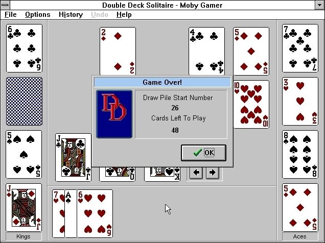 Double Deck Solitaire (Windows 3.x) screenshot: Game Over