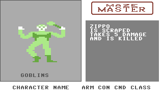 Maze Master (Commodore 64) screenshot: Goblins prove too much to handle and defeat the adventurers