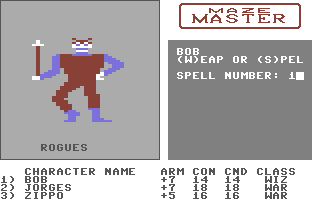 Maze Master (Commodore 64) screenshot: Casting spell number 1, which is fireball according to the manual