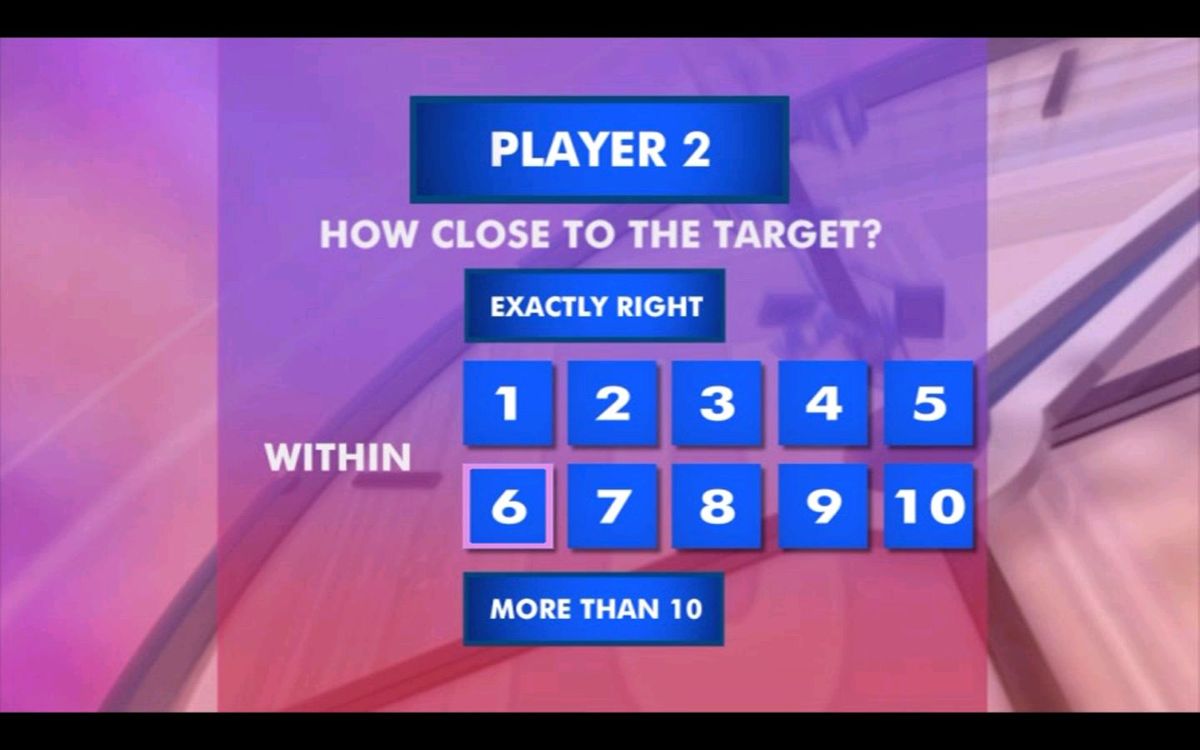 Countdown: DVD Game (DVD Player) screenshot: The Numbers Round: When the timer has expired the players are each asked how close to the target number their calculation got