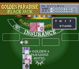 Vegas Stakes (SNES) screenshot: Trusting Lady Luck in Blackjack.