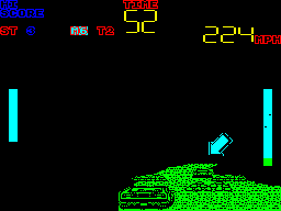S.C.I.: Special Criminal Investigation (ZX Spectrum) screenshot: Rock piles in the tunnel slow the chase car down, but not the bad guy