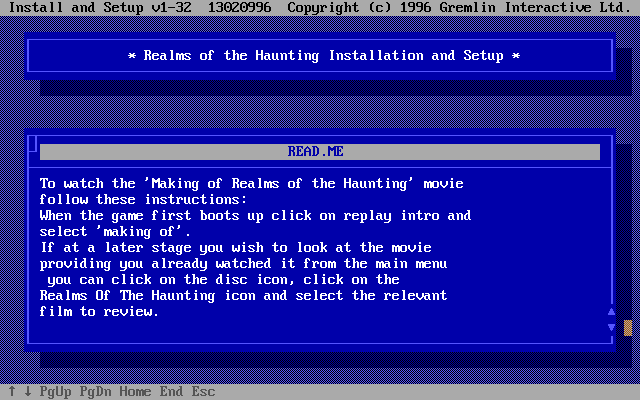 Realms of the Haunting (Limited Edition) (DOS) screenshot: The install process explains how to watch the movie