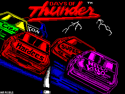 Days of Thunder (ZX Spectrum) screenshot: Load screen by Mr Pixels