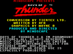 Days of Thunder (ZX Spectrum) screenshot: The Credits screen