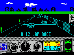 Days of Thunder (ZX Spectrum) screenshot: Daytona race starts, there's no indication its a 12 lap race until the very beginning