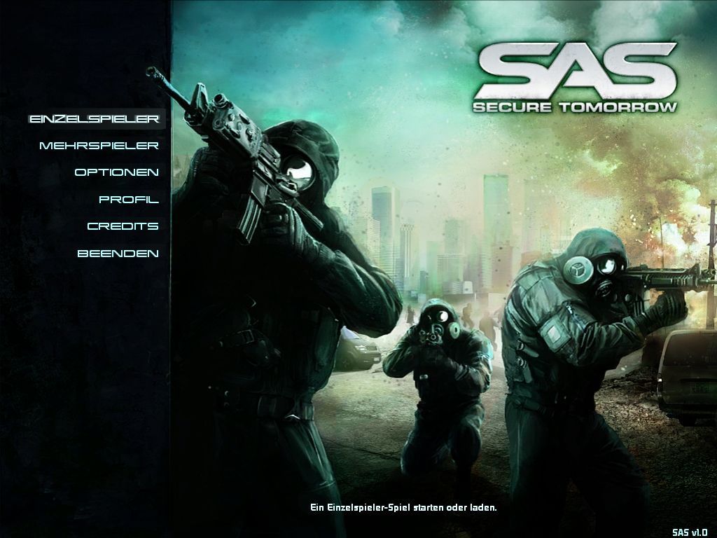 SAS: Secure Tomorrow (Windows) screenshot: Main Menu (German version)
