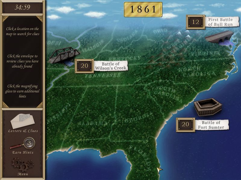 Hidden Mysteries: Civil War - Secrets of the North & South (Macintosh) screenshot: 1861 battle map
