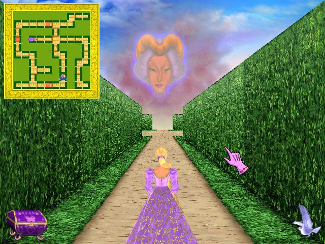 Barbie as Rapunzel: A Creative Adventure (Windows) screenshot: Find the stoned prince in the maze, despite Gothel's warning.