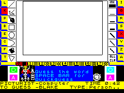Pictionary: The Game of Quick Draw (ZX Spectrum) screenshot: Eighteen seconds to draw a square! Seems like the computer's time-wasting