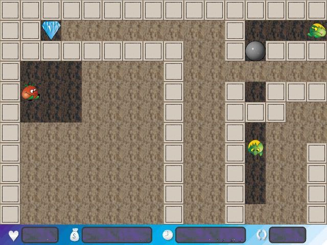Archibald's Digger (Windows) screenshot: The start of level one. The game area scrolls left/right to keep Digger in view as he explores the maze