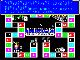 Pictionary: The Game of Quick Draw (ZX Spectrum) screenshot: Some more instructions, still not sure what is going on. This can also be displayed via the Help / Help menu