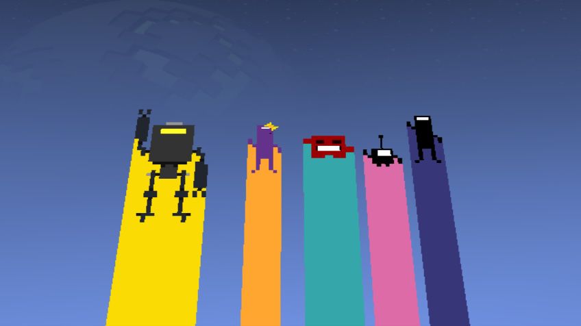Bit.Trip Fate (Wii) screenshot: Here are the game's heroes, including Meat Boy.