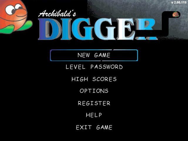Archibald's Digger (Windows) screenshot: The main menu