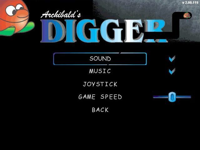 Archibald's Digger (Windows) screenshot: The game configuration options