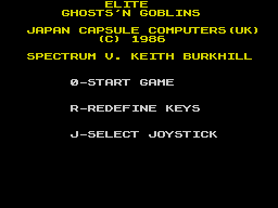 Ghosts 'N Goblins (ZX Spectrum) screenshot: Main menu