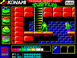 Teenage Mutant Ninja Turtles (ZX Spectrum) screenshot: A side-scrolling stage