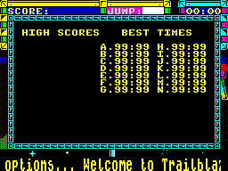 Trailblazer (ZX Spectrum) screenshot: Highscores