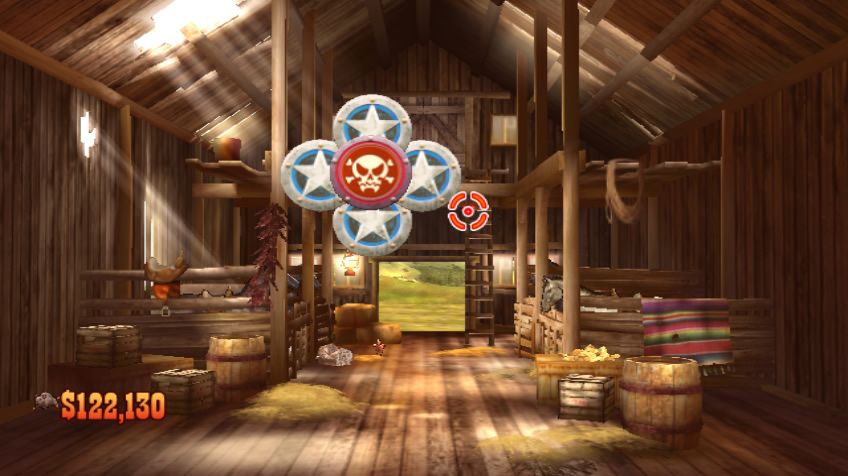 Wild West Guns (Wii) screenshot: More target shooting, but now in a barn