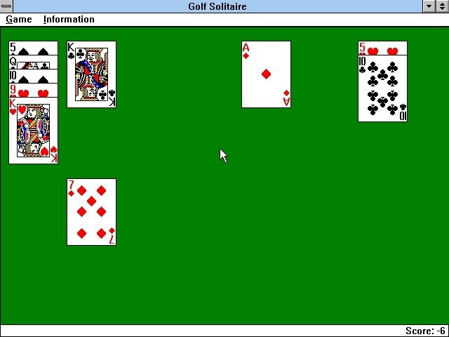 Solitaire King: Golf Solitaire (Windows 3.x) screenshot: Game Over.<br>There are no more possible moves so the game is finished. The game doesn't display any messages to tell the player this