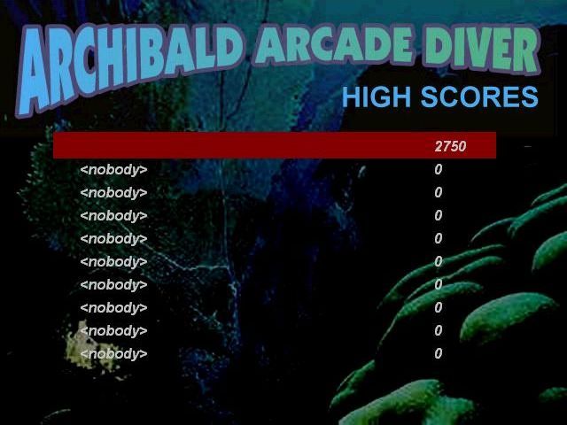 Archibald Arcade Diver (Windows) screenshot: The high score table