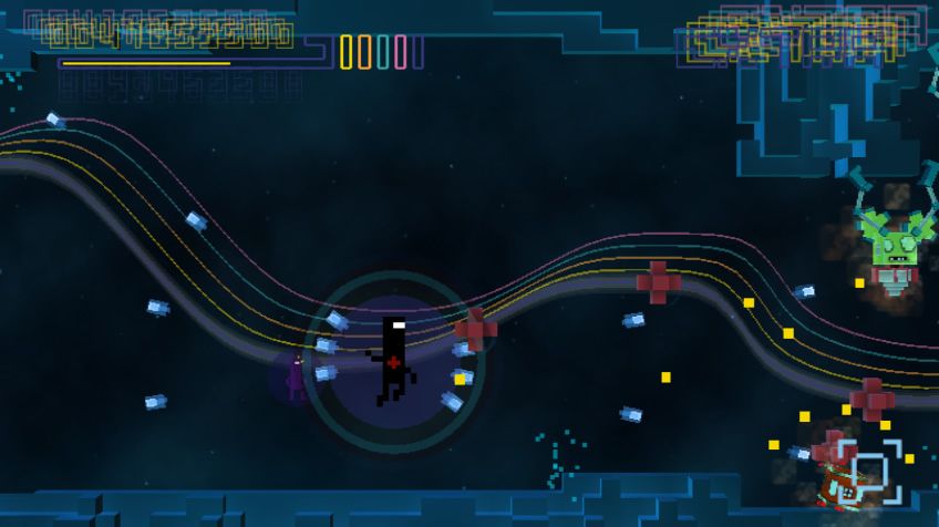 Bit.Trip Fate (Wii) screenshot: In the extra mode, the line becomes wobbly.