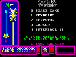 Masters of the Universe: The Movie (ZX Spectrum) screenshot: Main menu