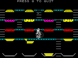 Mr. Wimpy: The Hamburger Game (ZX Spectrum) screenshot: Picture from the Burger Time-ripoff part of the game.