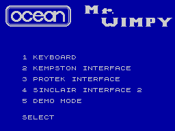Mr. Wimpy: The Hamburger Game (ZX Spectrum) screenshot: Main menu