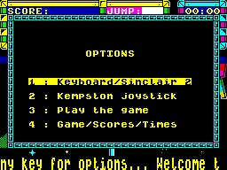 Trailblazer (ZX Spectrum) screenshot: Options